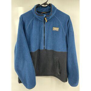LL Bean Blue Grey Fleece 1/4 Zip Pullover Sweater Mens Large Cinch Pockets Logo